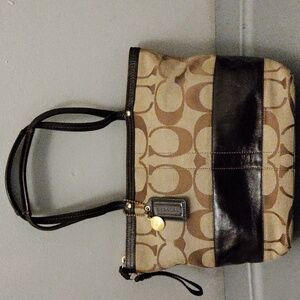 Coach Brown Canvas Signature Stripe Satchel